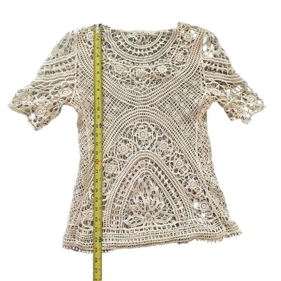 Solitaire Crochet Top Swim Cover Ivory Beach Vacation Pool Boho Size Small - Picture 3 of 5
